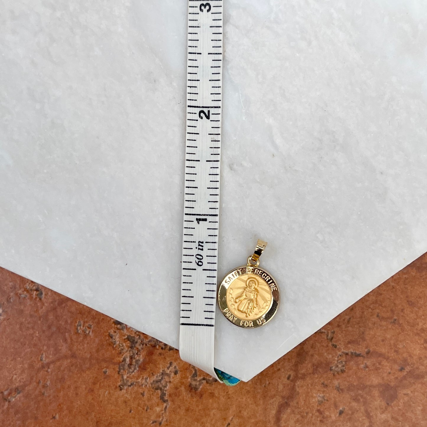 14KT Yellow Gold Saint Peregrine Round Medal Pendant 15mm
