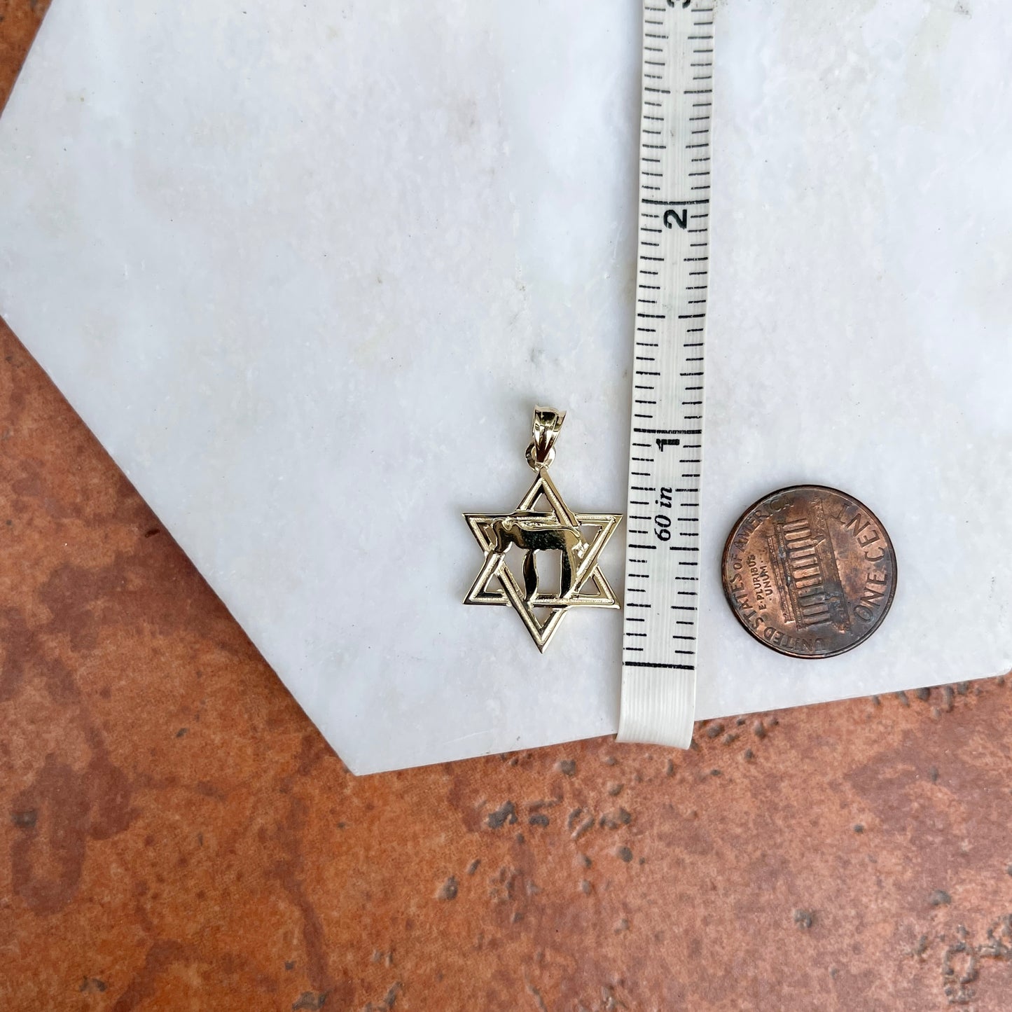 14KT Yellow Gold Jewish Chai Symbol + Star of David Pendant