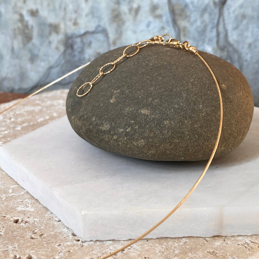 14KT Yellow Gold Cable Neck Wire Collar Necklace 16"/ .7mm, 14KT Yellow Gold Cable Neck Wire Collar Necklace 16"/ .7mm - Legacy Saint Jewelry