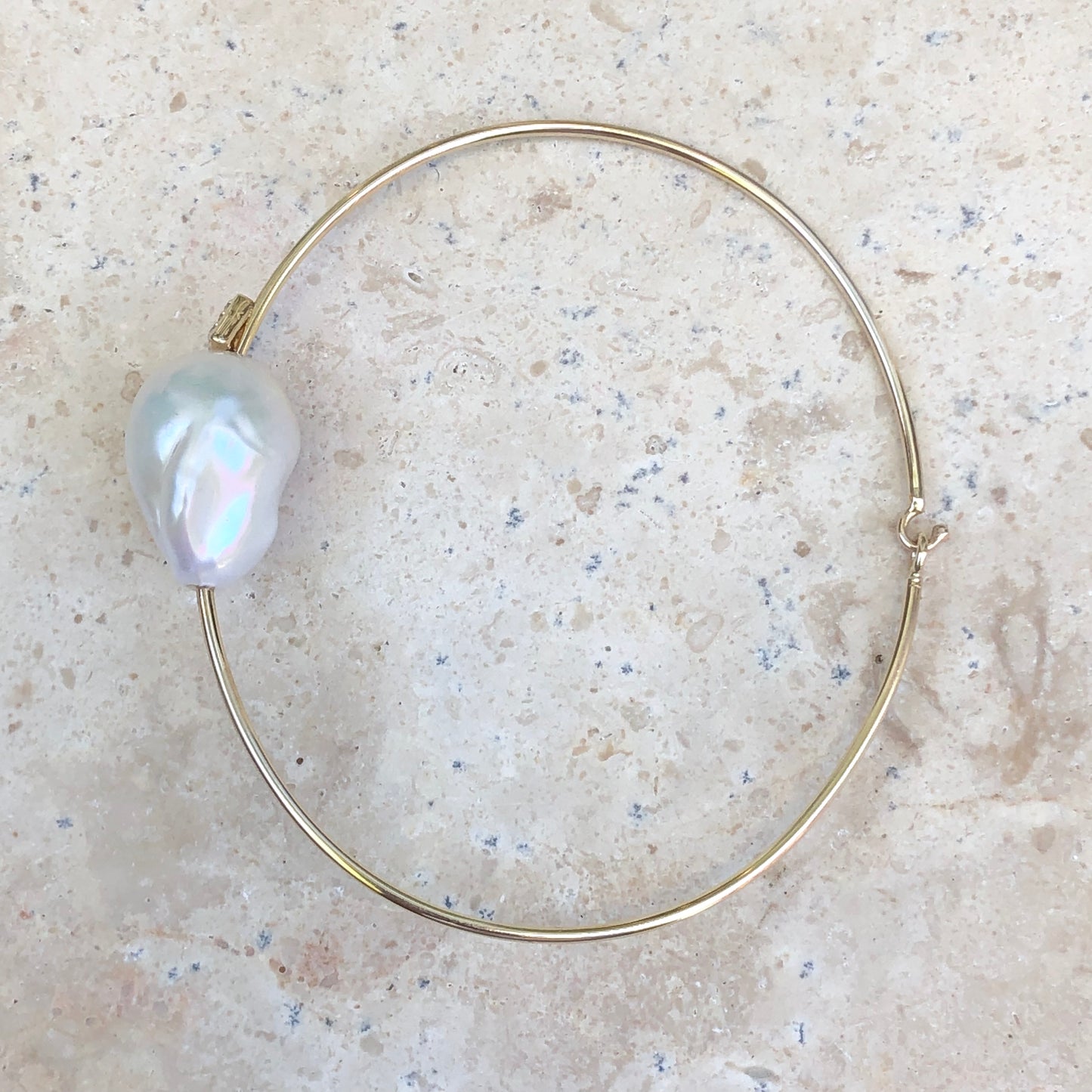14KT Yellow Gold Pave Diamond + Baroque Pearl Wire Bangle Bracelet, 14KT Yellow Gold Pave Diamond + Baroque Pearl Wire Bangle Bracelet - Legacy Saint Jewelry