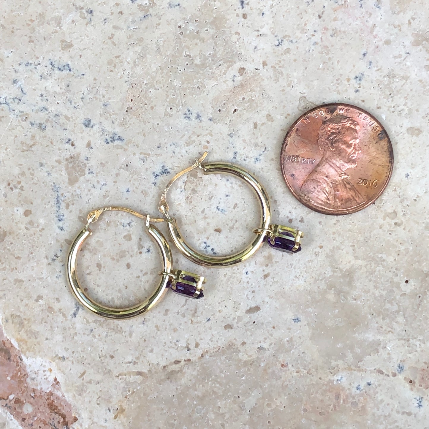 Estate 14KT Yellow Gold Amethyst Earring Charms, Estate 14KT Yellow Gold Amethyst Earring Charms - Legacy Saint Jewelry