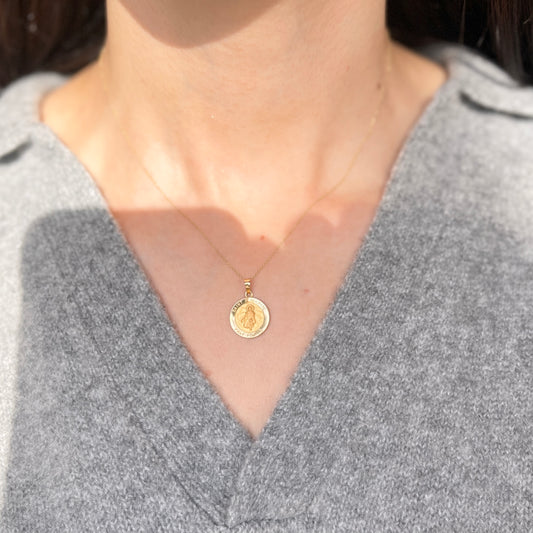 14KT Yellow Gold Saint Peregrine Round Medal Pendant 15mm