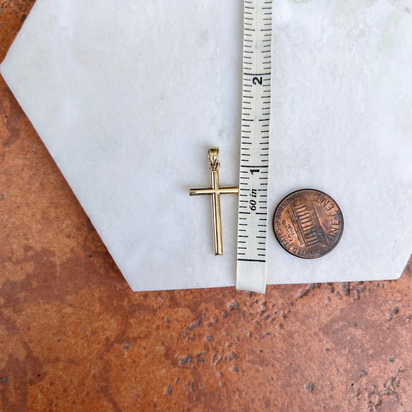 14KT Yellow Gold Simple Cross Pendant 31mm