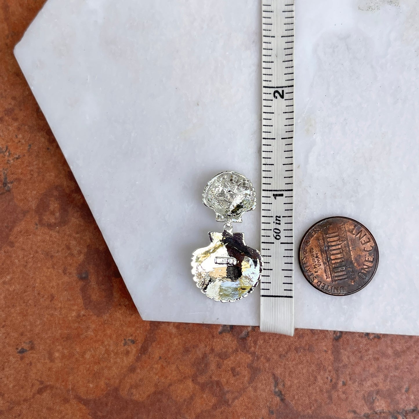 Sterling Silver Textured Double Sea Shell Drop Earrings