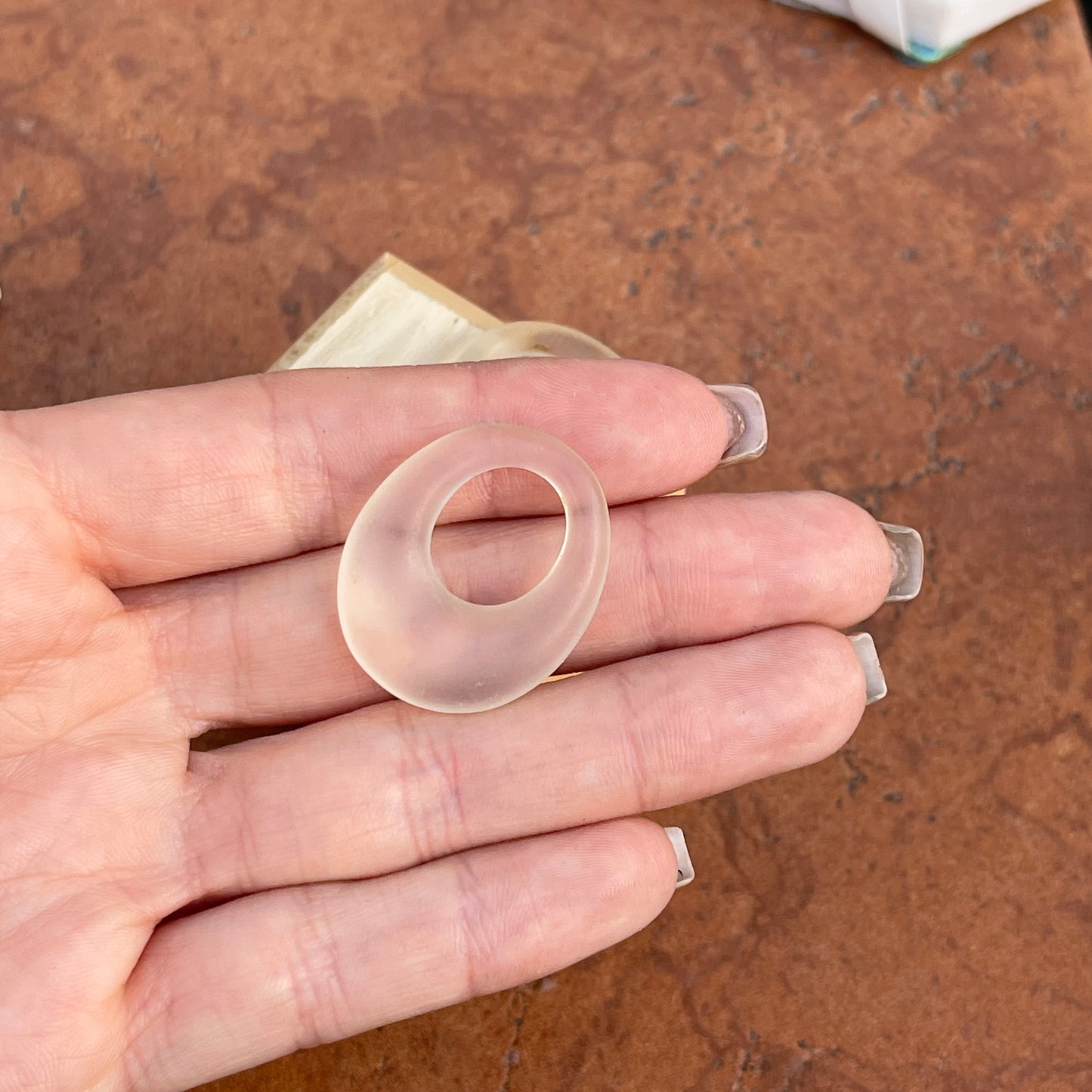 Estate Frosted Clear Crystal Oval Disc Gemstone Earring Charms