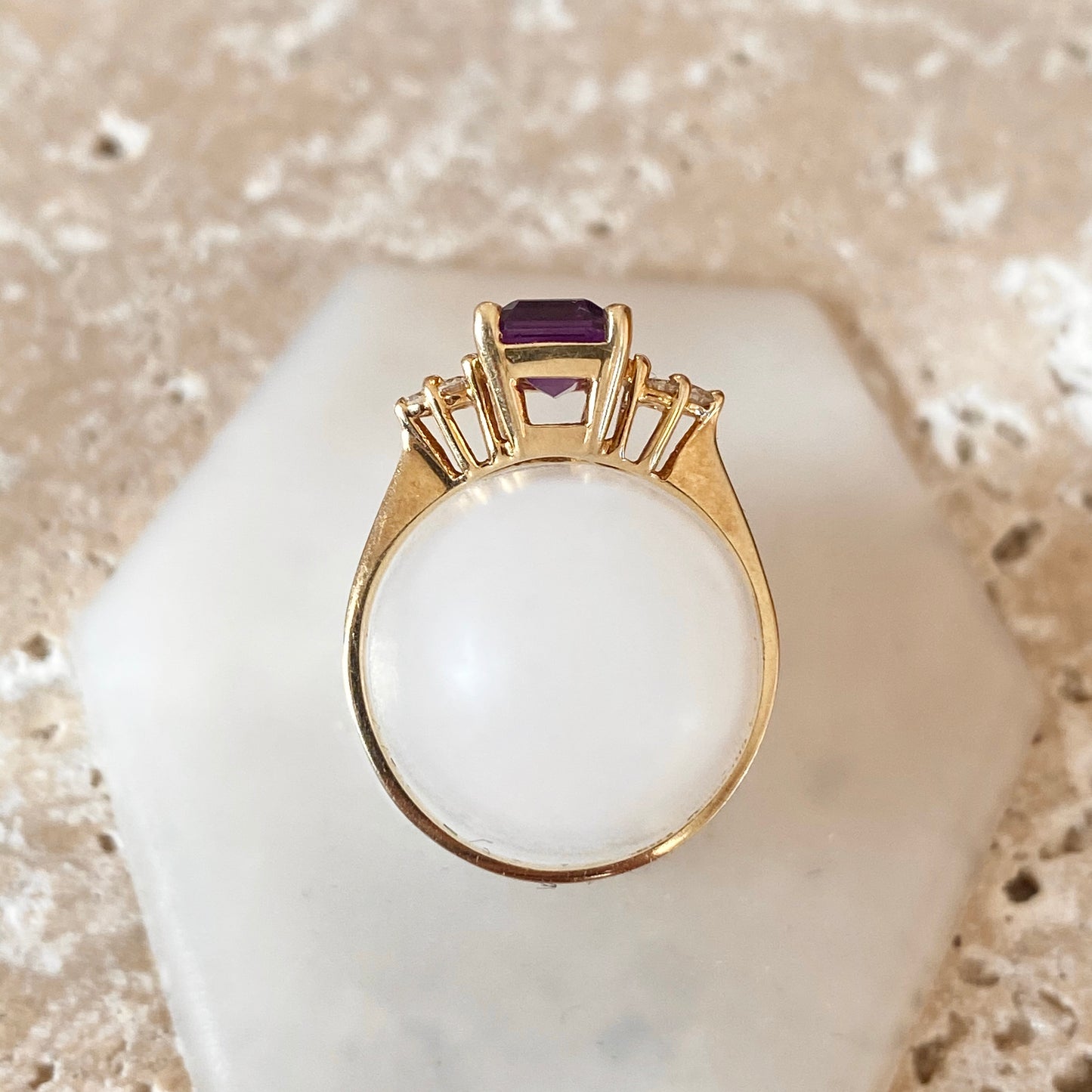 14KT Yellow Gold Emerald-Cut Purple Amethyst + Diamond Ring, 14KT Yellow Gold Emerald-Cut Purple Amethyst + Diamond Ring - Legacy Saint Jewelry