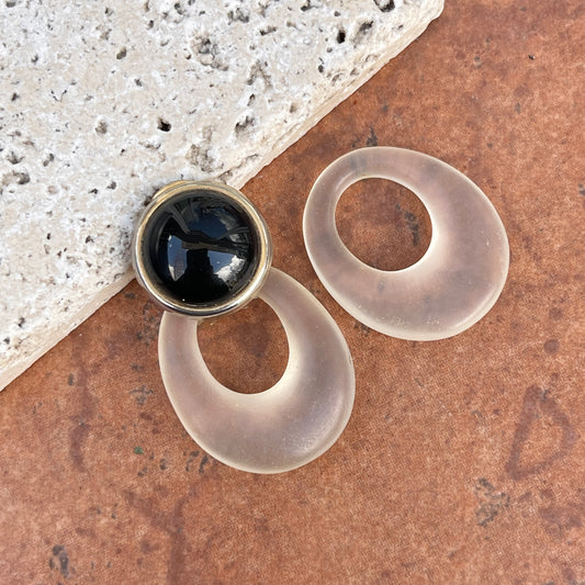 Estate Frosted Clear Crystal Oval Disc Gemstone Earring Charms