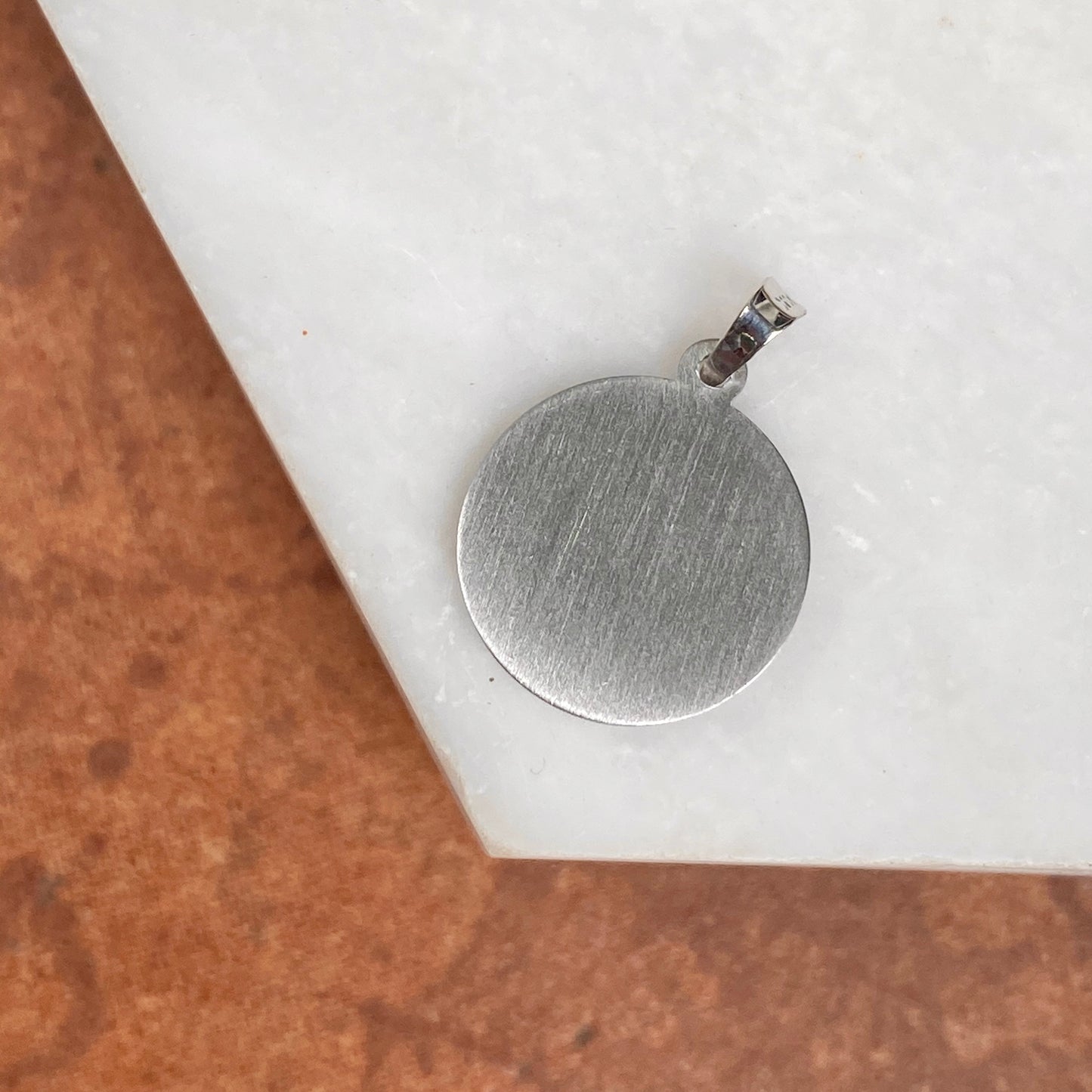 14KT White Gold Satin Saint Jude Round Medal Pendant 15mm