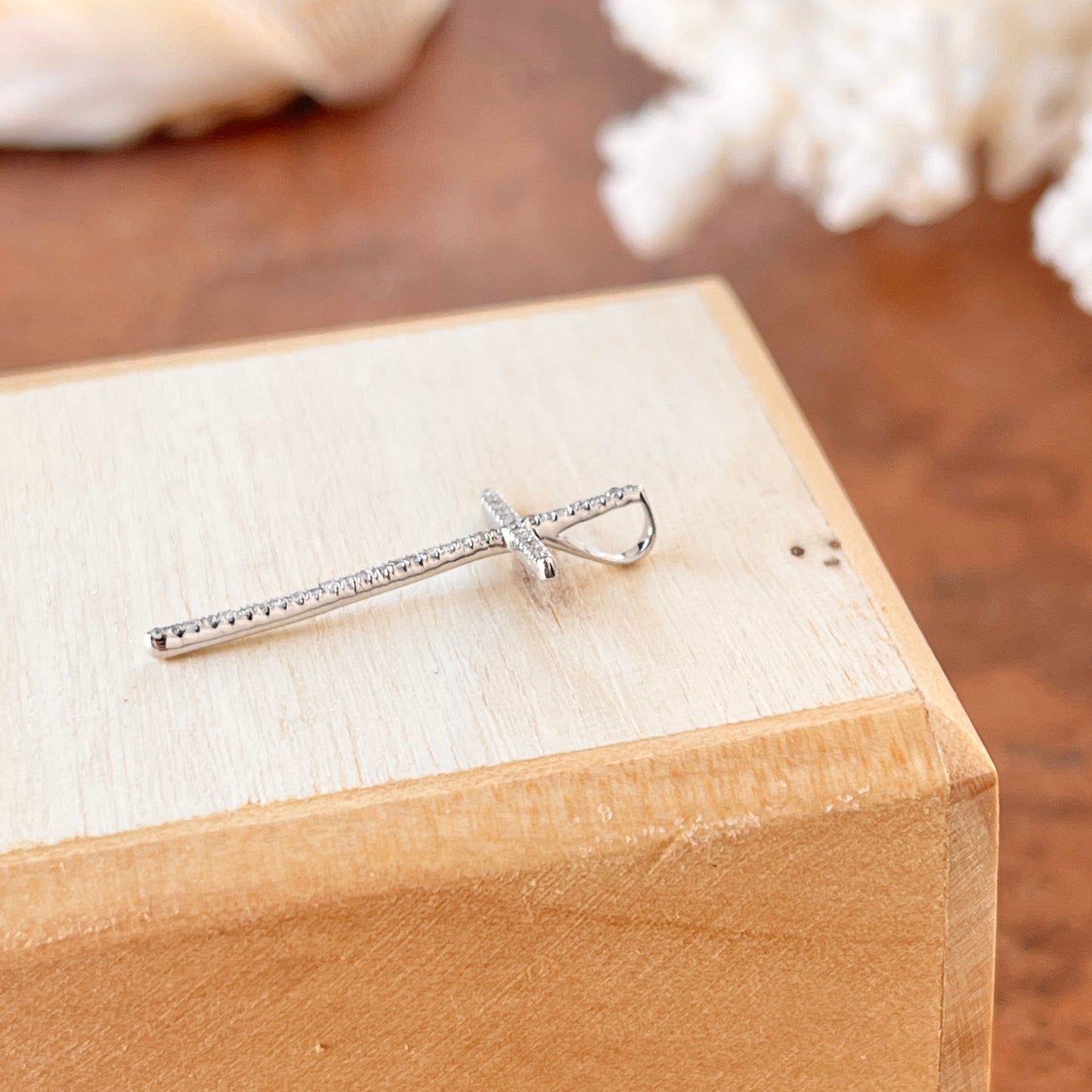 14KT White Gold Pave Diamond Sleek Pendant Slide 24mm