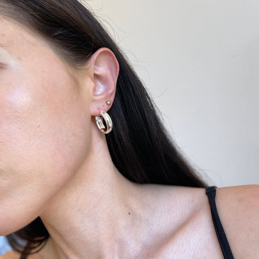 Sterling Silver Half-Round Tube Hoop Earrings 23mm