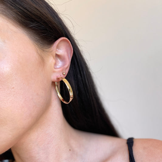 14KT Yellow Gold 5mm Wide Round Hoop Omega Earrings 36mm