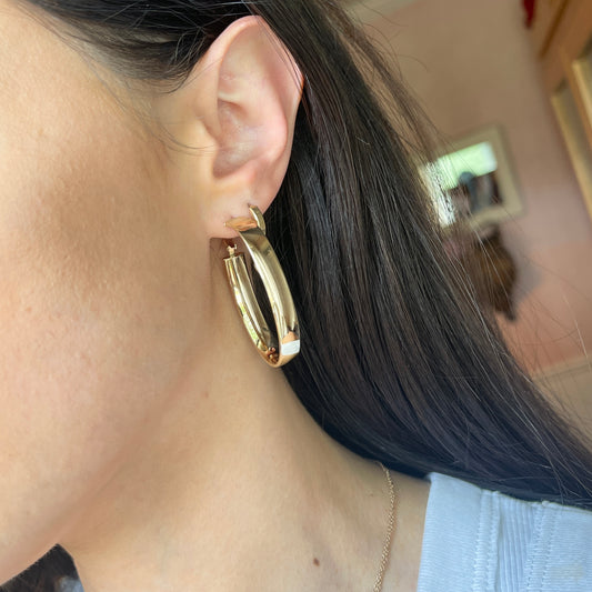 14KT Yellow Gold 7mm Oval Large Hoop Earrings 43mm