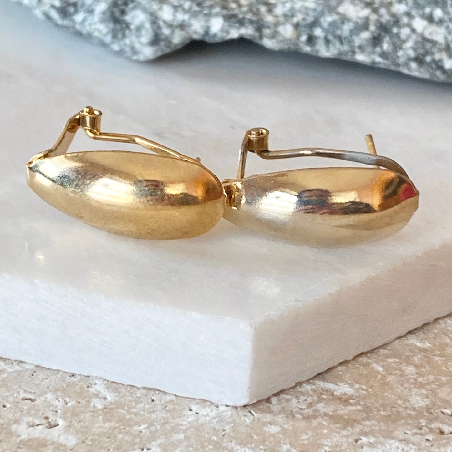 Estate Yellow Gold-Tone Polished Omega Back Oval Earrings - Legacy Saint Jewelry