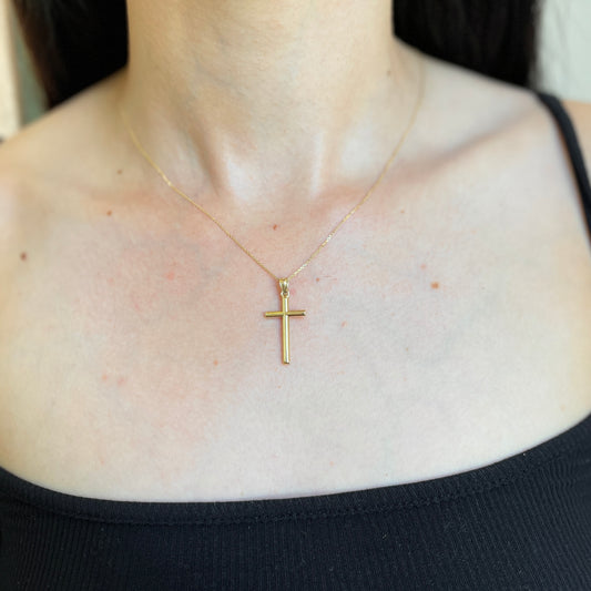 14KT Yellow Gold Simple Cross Pendant 31mm
