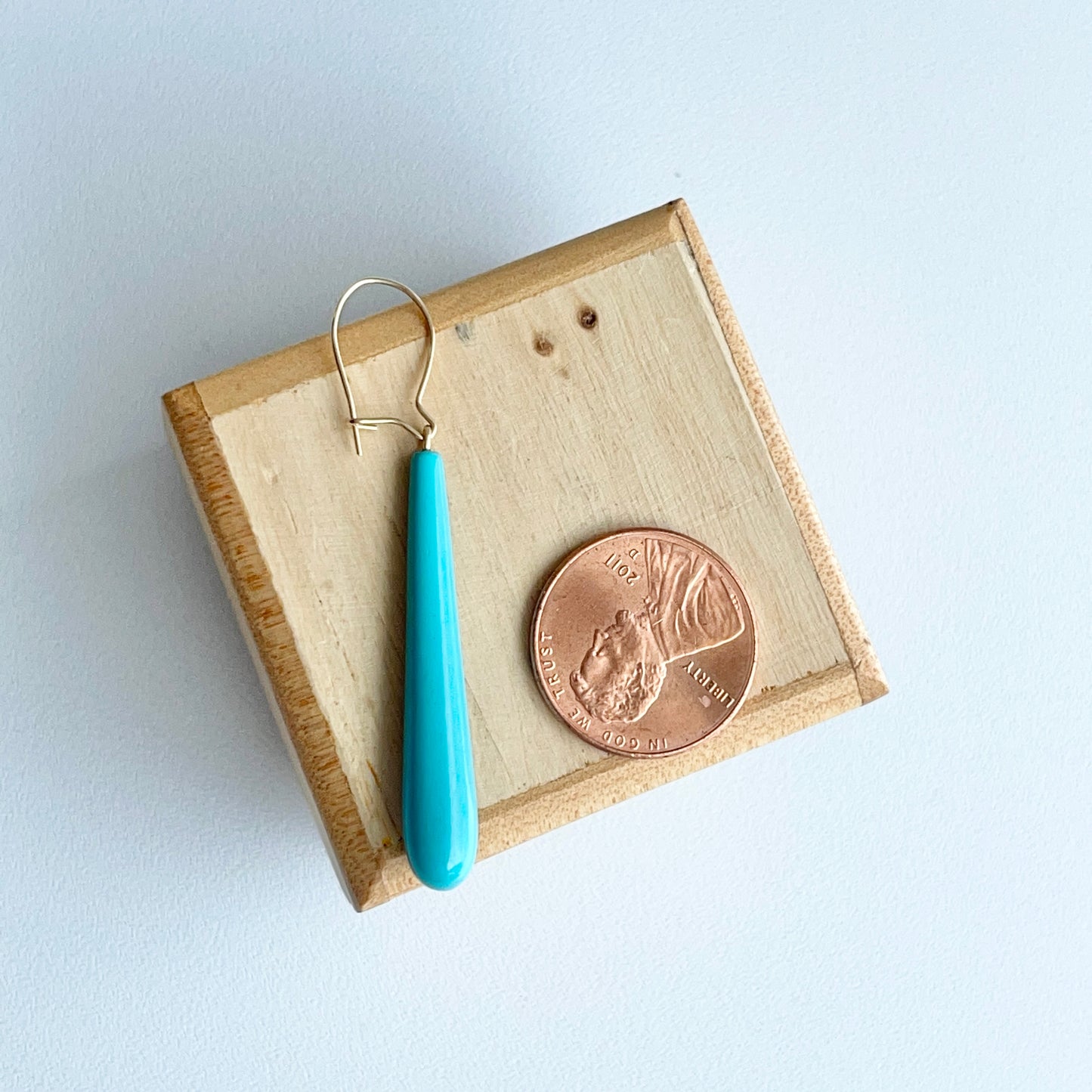 14KT Yellow Gold Teardrop Genuine Turquoise Dangle Earrings