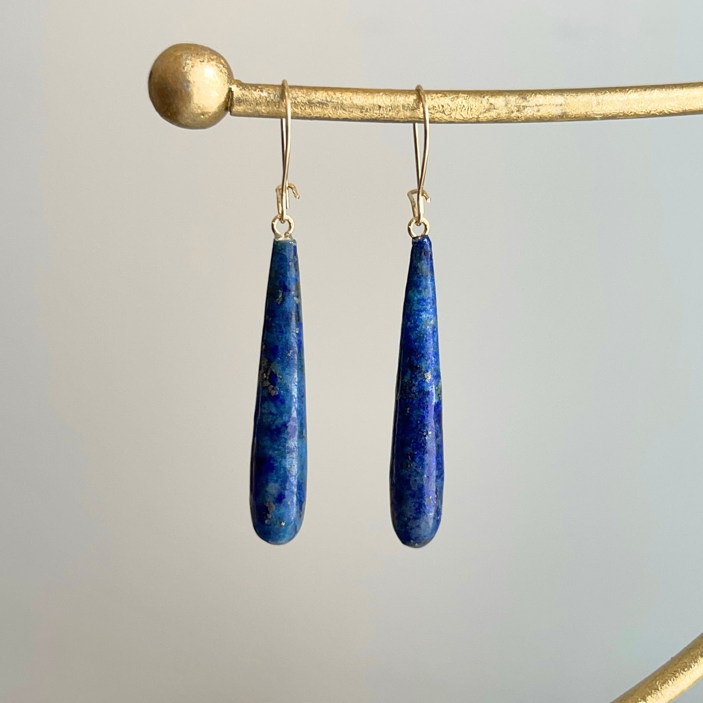 14KT Yellow Gold Teardrop Genuine Lapis Lazuli Dangle Earrings