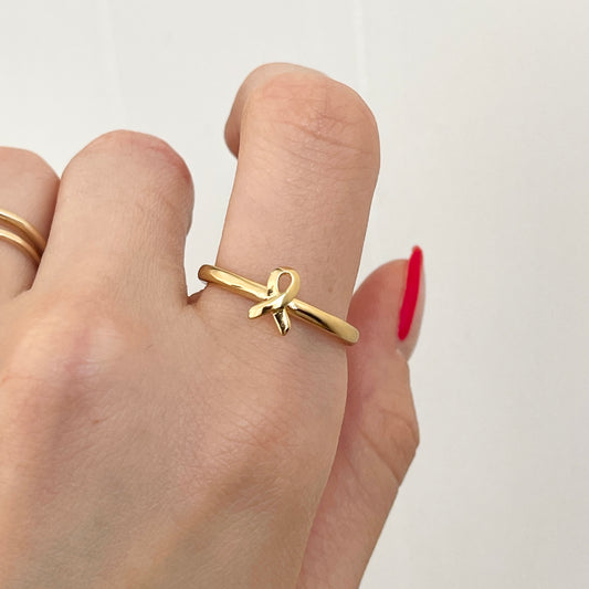 14KT Yellow Gold Plated Sterling Silver Awareness Ribbon Ring