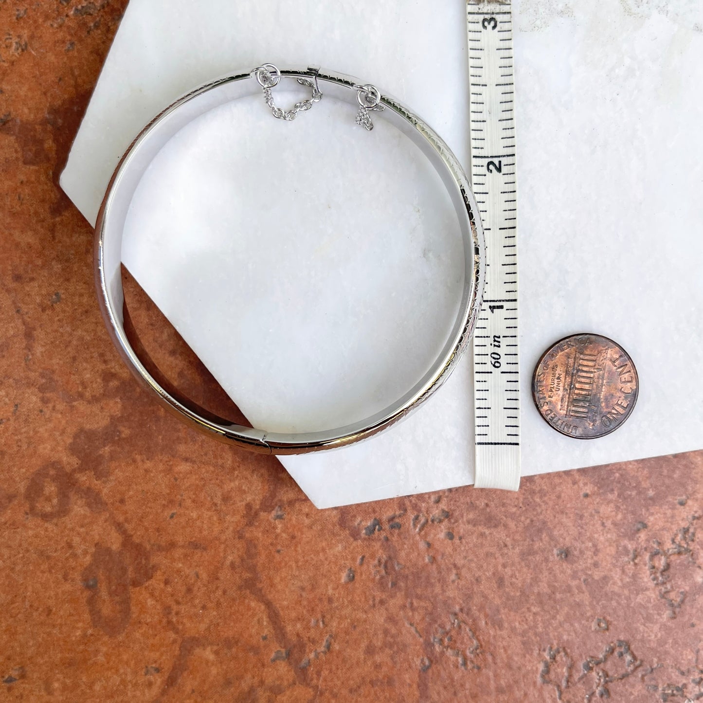 Sterling Silver Wide Diamond-Cut Bangle Bracelet 10.25mm