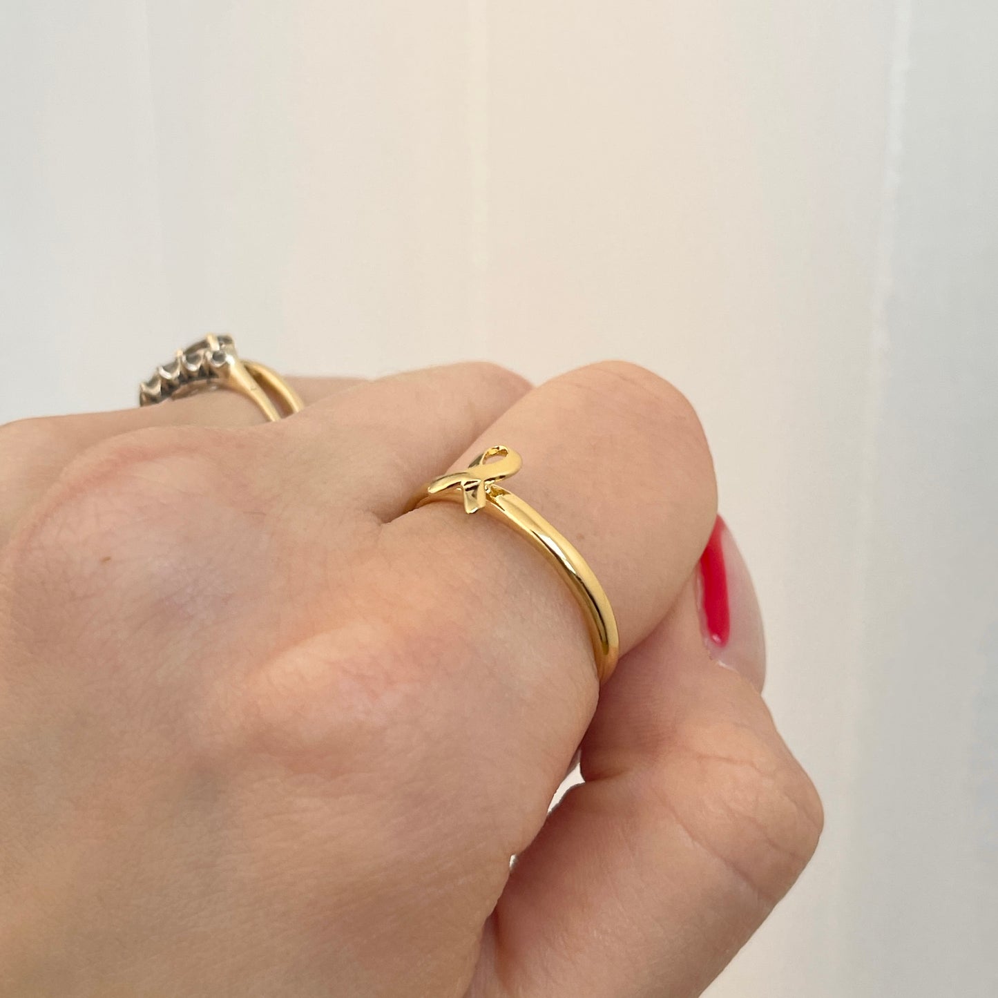 14KT Yellow Gold Plated Sterling Silver Awareness Ribbon Ring