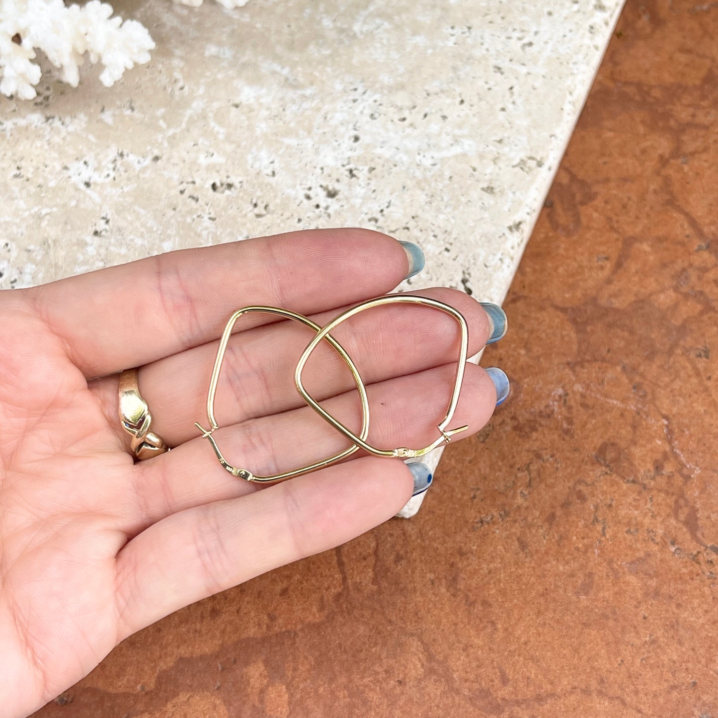 14KT Yellow Gold Rounded Triangle Hoop Earrings 27mm