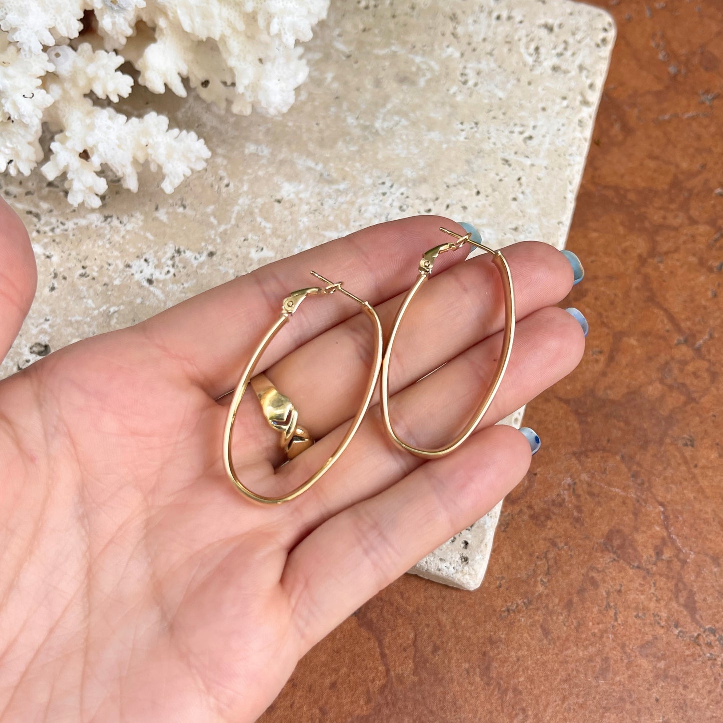 14KT Yellow Gold 5mm Oval Large Hoop Earrings 43mm