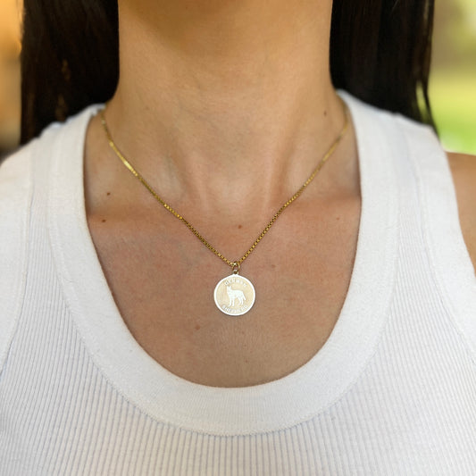 14KT Yellow Gold German Shepherd Dog Pendant Charm Satin Disc - LSJ