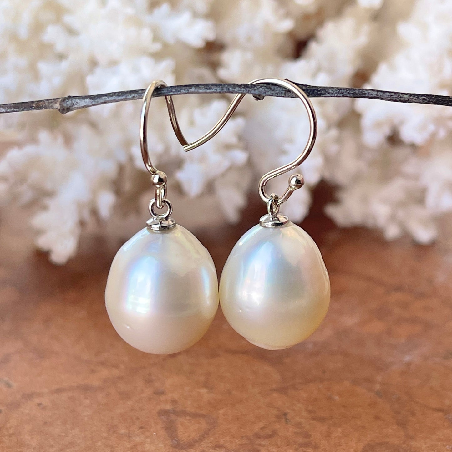 14KT White Gold 14mm Paspaley South Sea Pearl Shepard Hook Earrings