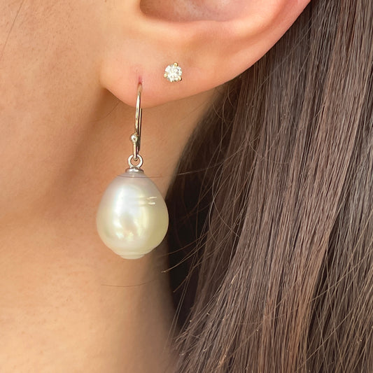 14KT White Gold 14mm Paspaley South Sea Pearl Shepard Hook Earrings