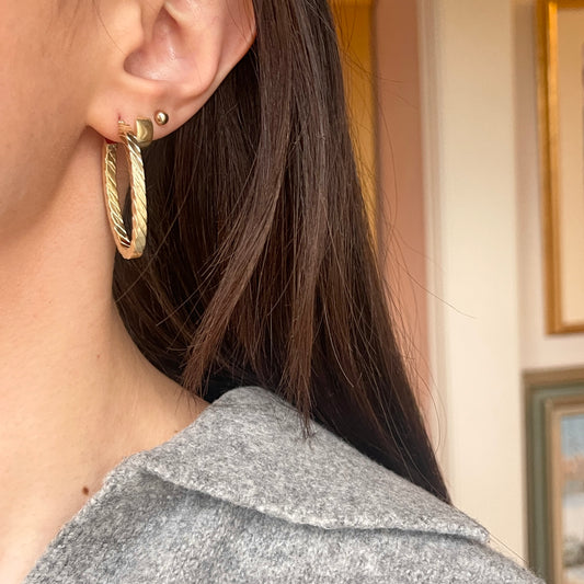 14KT Yellow Gold Oval Twisted Hoop Earrings 37mm