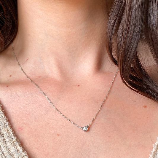 Platinum Bezel Set 1/10 CT Diamond Pendant Chain Necklace