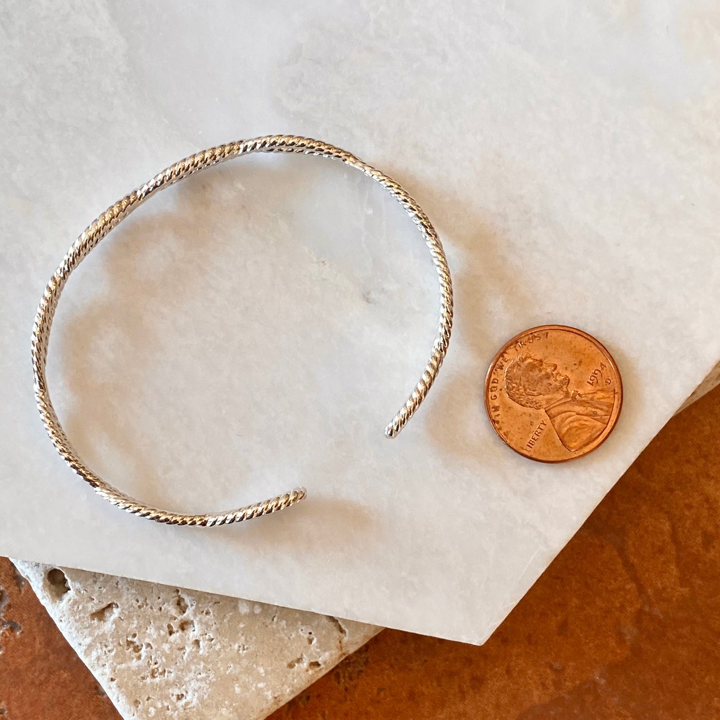 Sterling Silver Cable Rope Twist Open Bangle Bracelet, Sterling Silver Cable Rope Twist Open Bangle Bracelet - Legacy Saint Jewelry