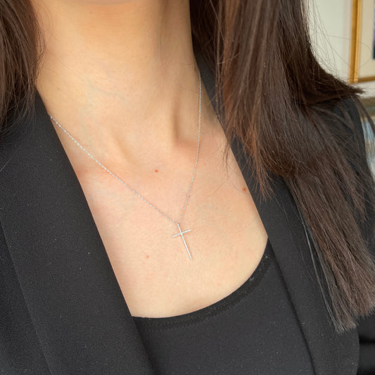 14KT White Gold Pave Diamond Sleek Pendant Slide 24mm