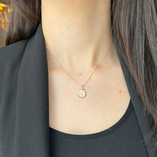 14KT Rose Gold Eye of Horus Beaded Round Pendant Charm