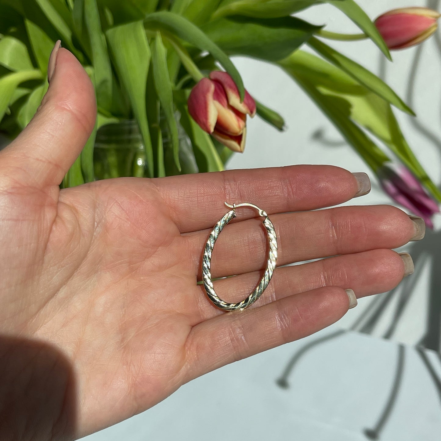 14KT Yellow Gold Oval Twisted Hoop Earrings 37mm