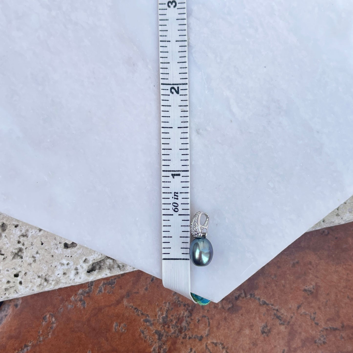 Estate 14KT White Gold Pave Diamond + Gray Tahitian Pearl Pendant Slide