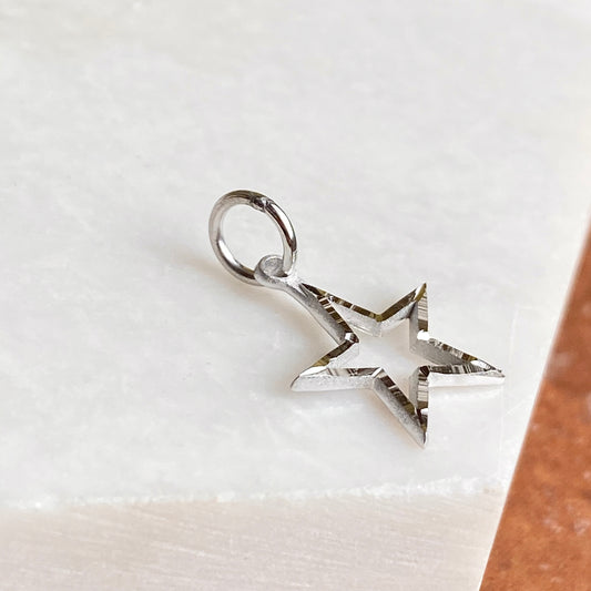 10KT White Gold Diamond-Cut Star Pendant Charm, 10KT White Gold Diamond-Cut Star Pendant Charm - Legacy Saint Jewelry