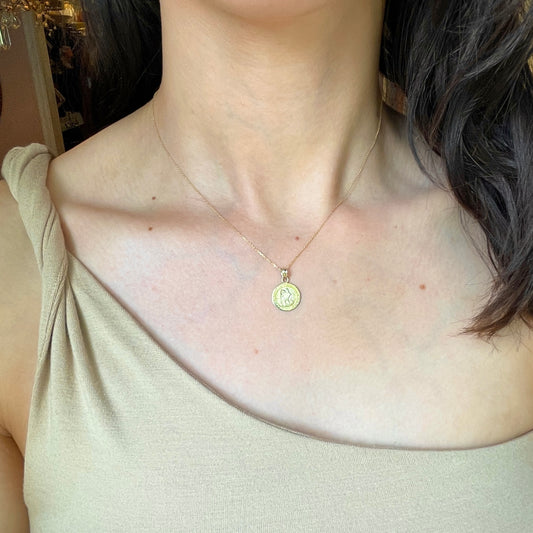 14KT Yellow Gold 15mm St. Christopher Round Medal Chain Necklace