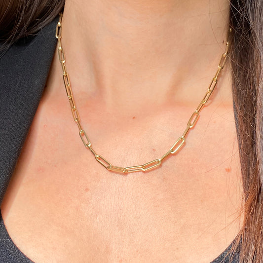 14KT Yellow Gold 4mm Paper Clip Chain Link Necklace