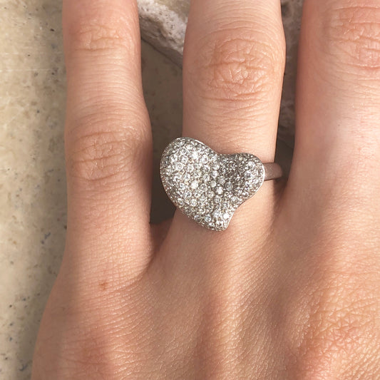 Estate 18KT White Gold Pave Diamond Abstract Heart Ring Size 6.75, Estate 18KT White Gold Pave Diamond Abstract Heart Ring Size 6.75 - Legacy Saint Jewelry