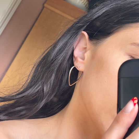 14KT White Gold Thin Open Heart Hoop Earrings 30mm