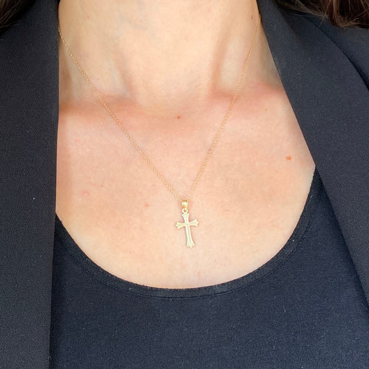 10KT Yellow Gold + Rose Gold Cross Pendant Charm 22mm