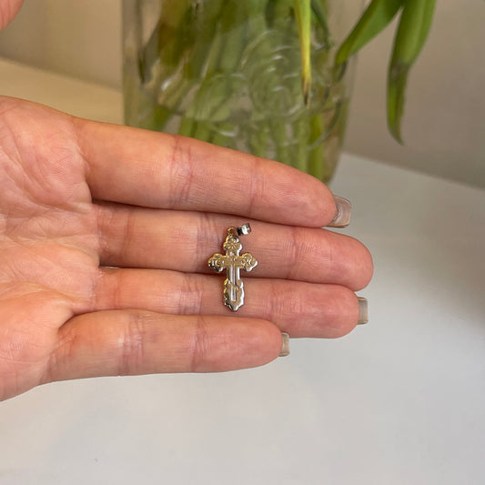 14KT White Gold Detailed Eastern Orthodox Cross Pendant 22mm
