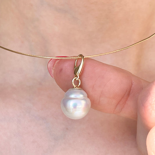 14KT Yellow Gold 12mm Paspaley South Sea Pearl Omega Clip Pendant Slide - LSJ