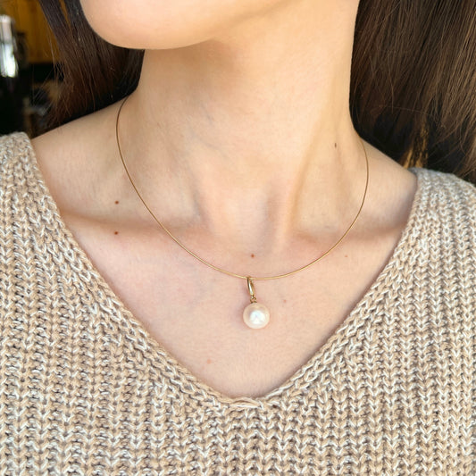 14KT Yellow Gold Freshwater Pearl Simple Pendant Clip Omega