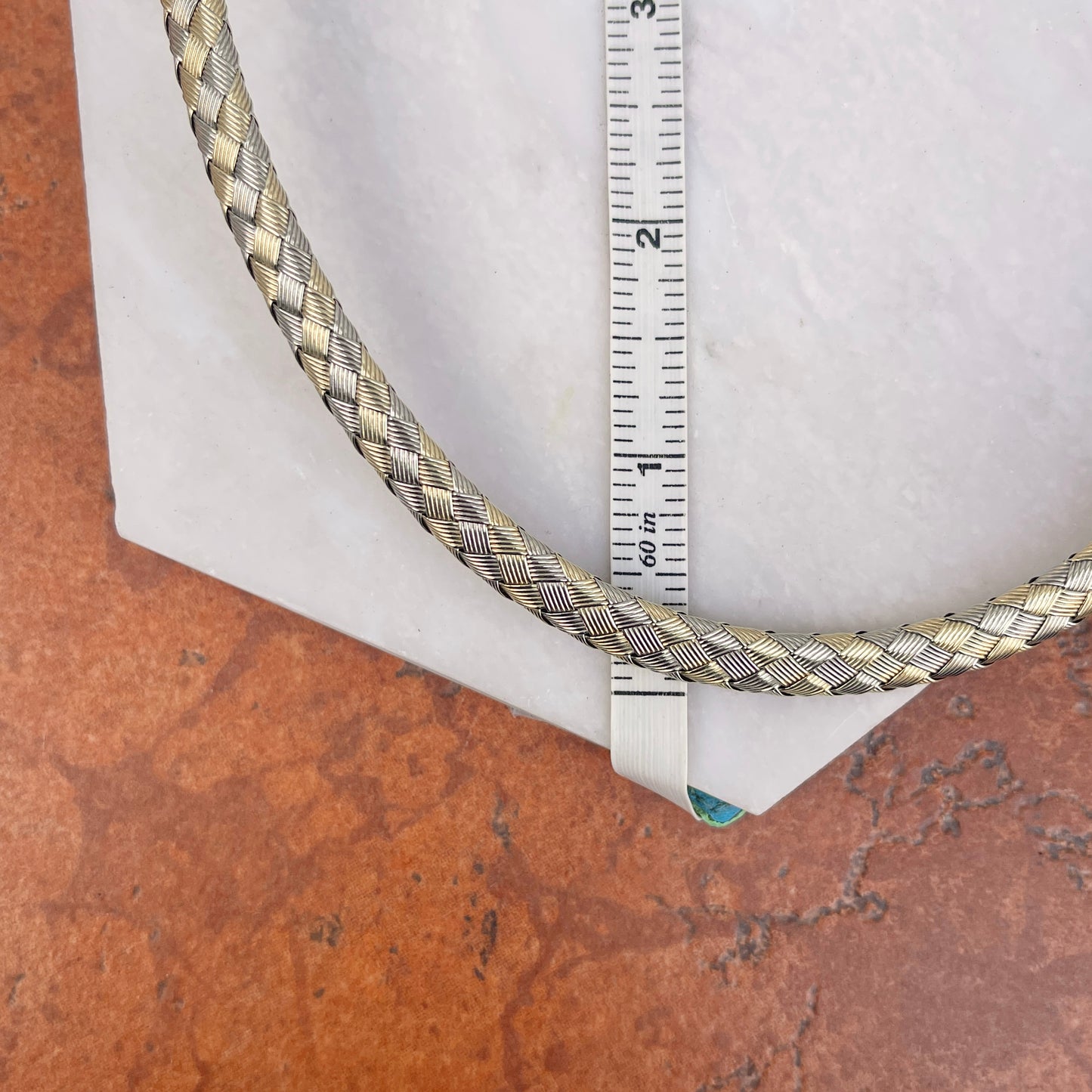 Estate 14KT White Gold + Yellow Gold Basketweave Collar Necklace - LSJ