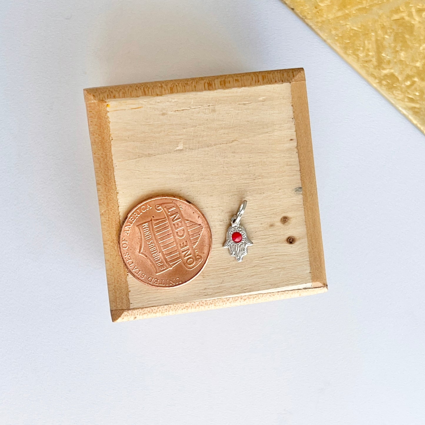 14KT White Gold Mini Size Red Enamel Filigree Hamsa Pendant Charm