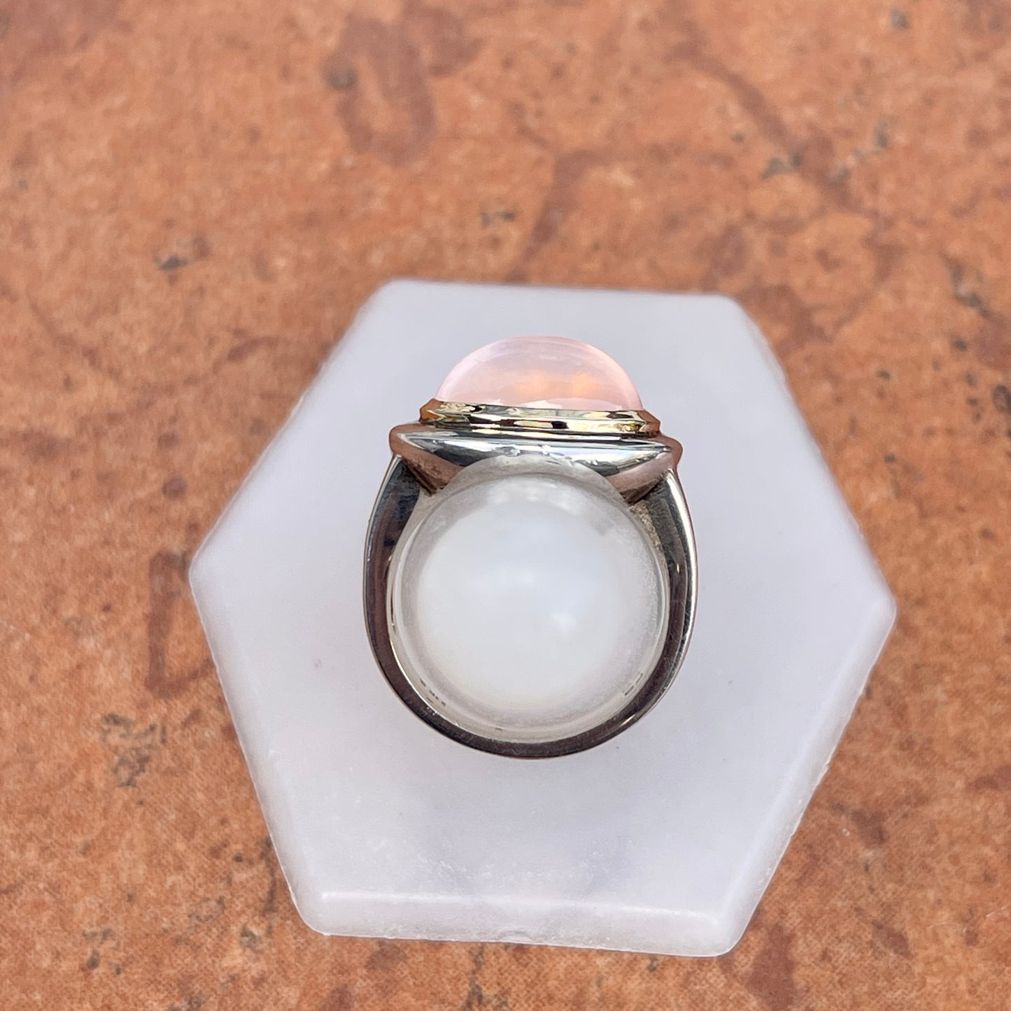 Sterling Silver + 14KT Yellow Gold Oval Rose Quartz Dome Ring