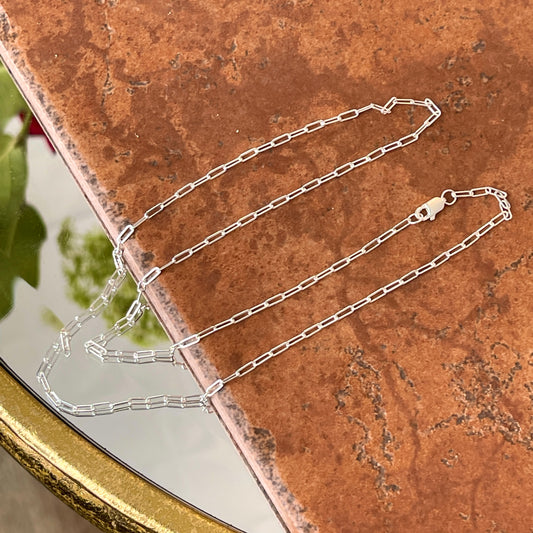 Sterling Silver Flat 1.95mm Paper Clip Chain Necklace