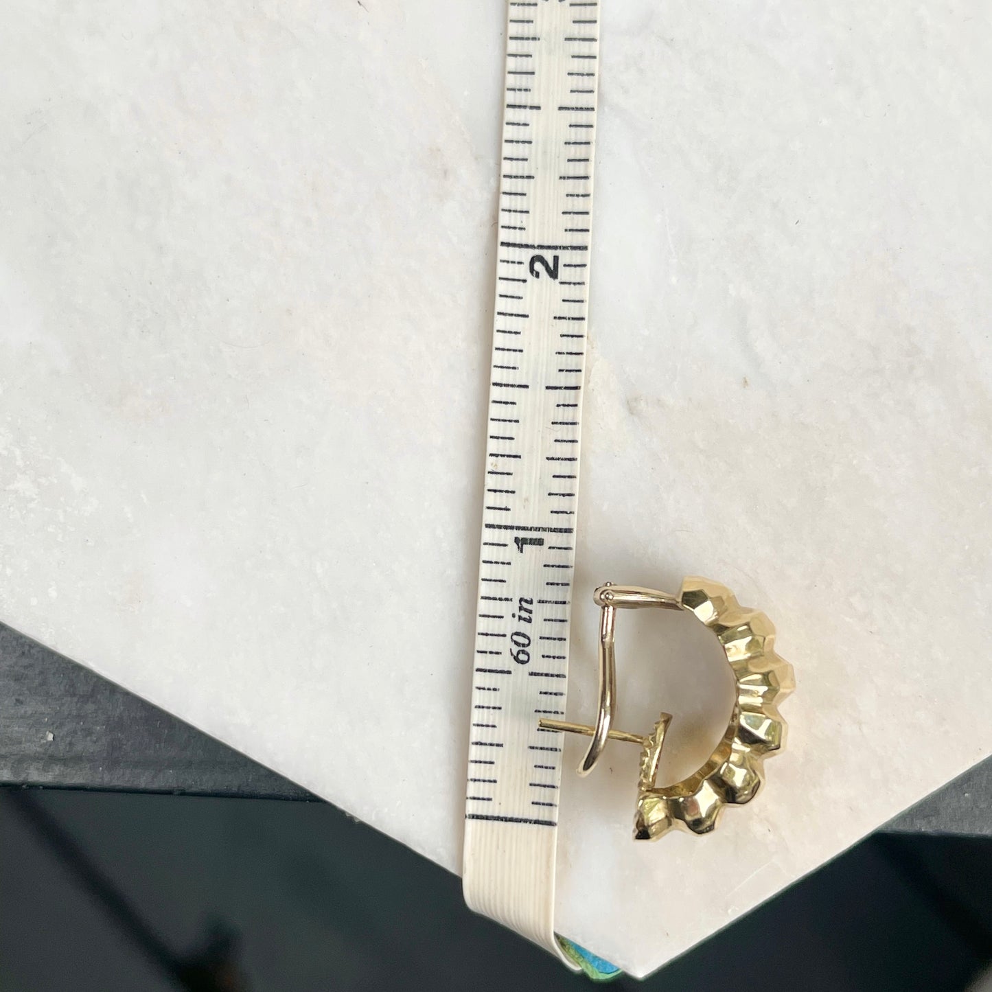 Estate 14KT Yellow Gold Ribbed + Domed Half-Hoop Omega Back Earrings