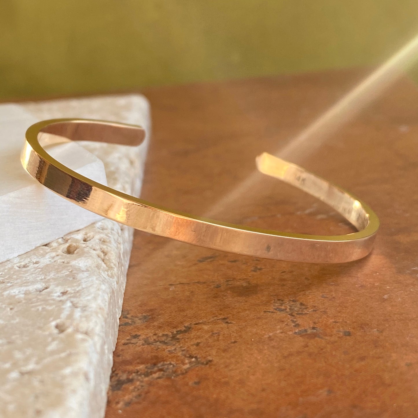 14KT Yellow Gold Polished Solid Open Cuff Bracelet 4mm, 14KT Yellow Gold Polished Solid Open Cuff Bracelet 4mm - Legacy Saint Jewelry